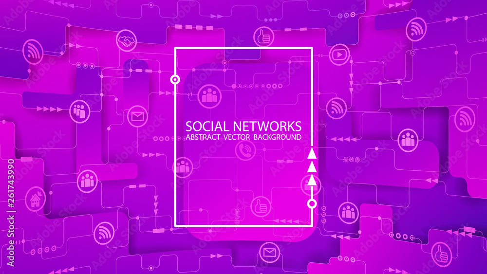 Poster global social network. future. vector. violet futuristic background. internet and technology. virtua