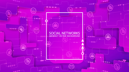 Global social network. Future. Vector. Violet futuristic background. Internet and technology. Virtual reality and modern science. Abstract image of dots and lines. Geometric background.