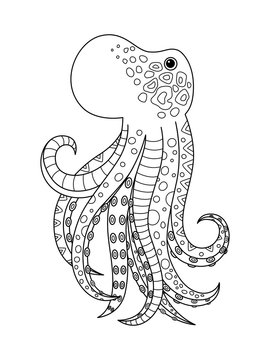 Sea doodle coloring book page octopus
