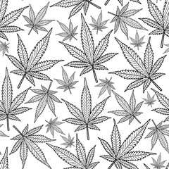 Marijuana leaves seamless vector pattern. Cannabis background.