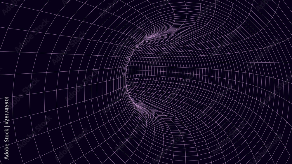 Poster Abstract tunnel. Vector wormhole. 3D corridor mesh.