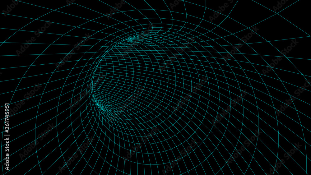 Poster Abstract tunnel. Vector wormhole. 3D corridor mesh.