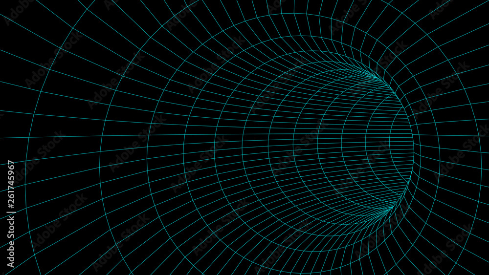 Poster Abstract tunnel. Vector wormhole. 3D corridor mesh.