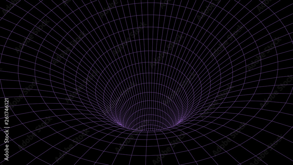 Poster Abstract tunnel. Vector wormhole. 3D corridor mesh.