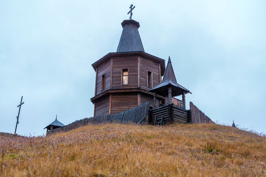 Wooden Orthodox church in Barentsburg, Svalbard, Norway