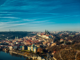 sunny day drone prague view sky clouds