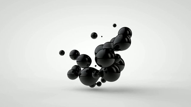 3D animation of pulsating drops of black liquid, oil.