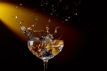 Dry martini with green olives.
