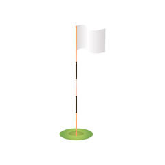 White blank golf flag pole in green grass