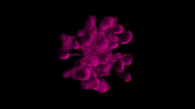 UHD 3D animated simulation of the pink ink in a liquid against the black background, alpha matte is included