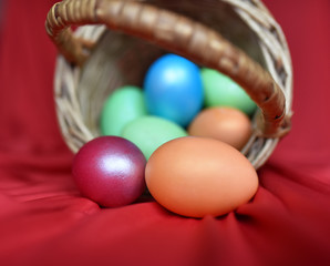 Easter eggs on red background