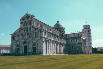 Panoramic view of Pisa Cathedral and Tower of Pisa