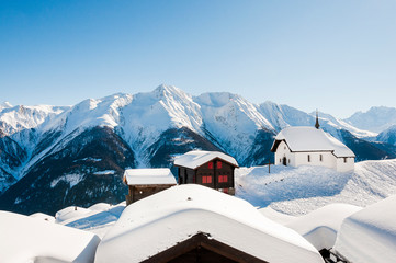 Bettmeralp, Kapelle, Bergkapelle, Bergdorf, Wallis, Walliser Berge, Alpen, Winter, Wintersport, Aletsch, Schweiz