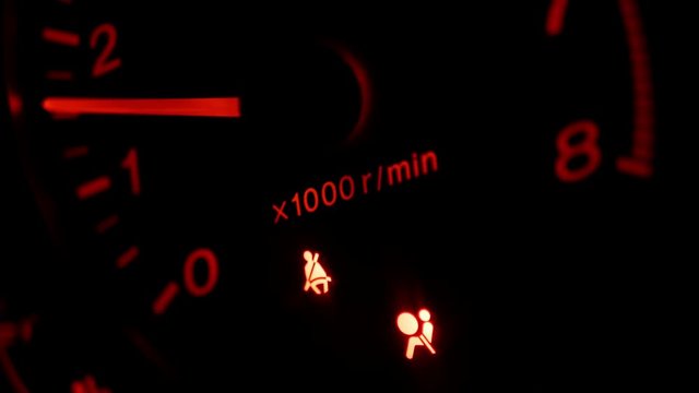 RPM dial of a car during start up at night