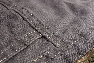 clothing items washed cotton fabric texture with seams, clasps, buttons and rivets