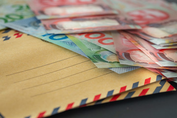 New Zealand dollars with envelope with space for an inscription