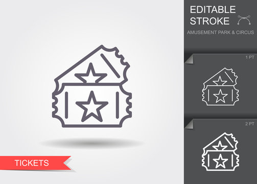 Couple of event tickets. Line icon with shadow and editable stroke