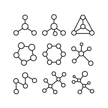 structural formulas of molecules icons set on white background