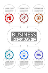 Business infographic presentation template with 6 options. Vector illustration.