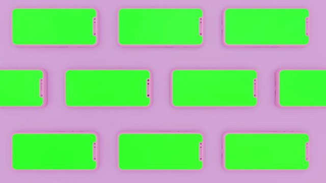 smart phone green screen 3d mock up . CG smart phone. Sliding group of smart phone animation.