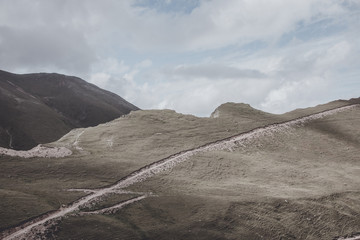 Panorama of road in mountains ofnational park Dombay, Caucasus