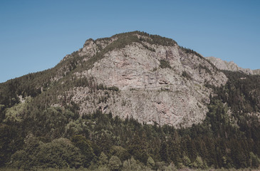 Closeup view of mountains scene in national park Dombay, Caucasus