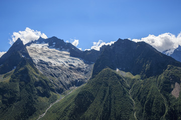 Panorama view of dramatic sky and mountains scene in national park Dombay