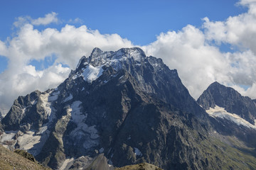 Panorama view of dramatic sky and mountains scene in national park Dombay