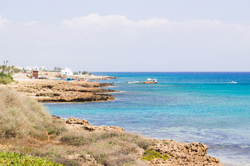 Fototapeta na wymiar View on the seacoast and sea near Ayia Napa and Protaras. Cyprus. 