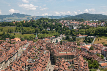 Fototapeta na wymiar Aerial panorama of historic Bern city center from Bern Minster, Switzerland