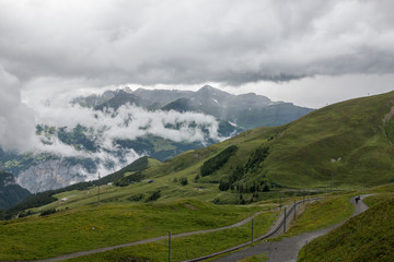 View on mountains from Jungfraujoch station in alps in Lauterbrunnen