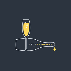 Champagne bottle with wine glass line icon