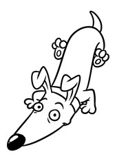 Dog dachshund parody smile lies animal character cartoon illustration isolated image coloring page
