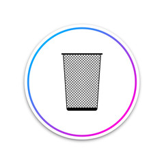 Trash can icon isolated on white background. Garbage bin sign. Recycle basket icon. Office trash icon. Circle white button. Vector Illustration