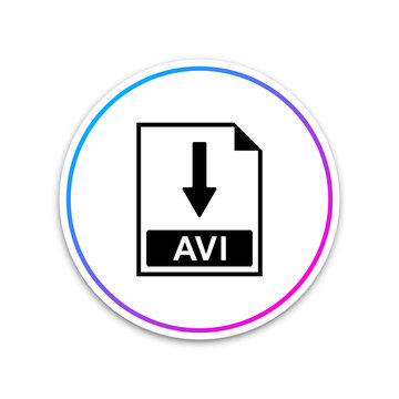AVI file document icon. Download AVI button icon isolated on white background. Circle white button. Vector Illustration