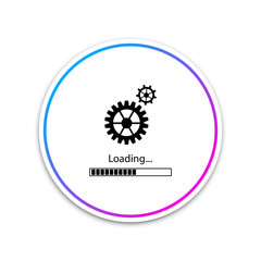 Loading and gear icon isolated on white background. Progress bar icon. System software update. Loading process symbol. Circle white button. Vector Illustration