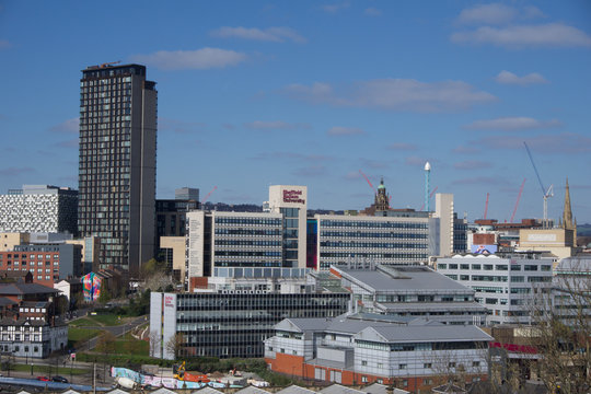 View of Sheffield City Centre from Park Hill on a sunny morning