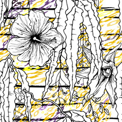 Modern Stripes Jungle Motif. Black White