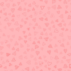 chaotic vector colored doodle hearts seamless pattern - for Valentine's day