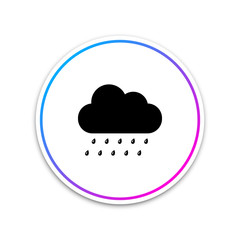 Cloud with rain icon isolated on white background. Rain nimbus cloud precipitation with rain drops. Circle white button. Vector Illustration