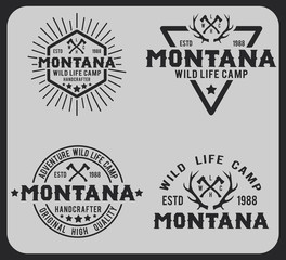 Montana. Hipster style. Vintage, retro and nature. Logotype wild life capm and park.