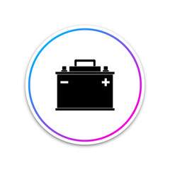 Car battery icon isolated on white background. Accumulator battery energy power and electricity accumulator battery. Circle white button. Vector Illustration