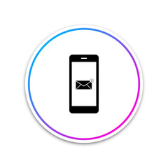 Received message concept. New email notification on the smartphone screen icon isolated on white background. New message on the phone. Mail delivery service. Circle white button. Vector Illustration