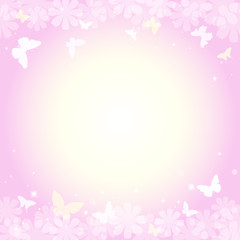 Obraz na płótnie Canvas Abstract spring summer background in light pink pastel color with copy space, floral theme with butterfly and flower