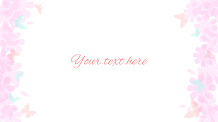 Abstract spring summer background in light pastel color with copy space, floral theme with butterfly and flower