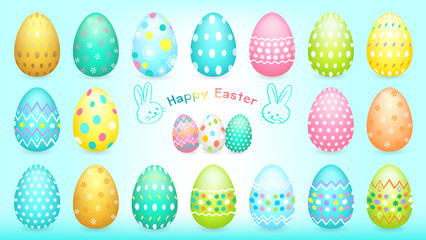 Happy Easter illustration banner with Easter eggs collection and different colorful painting in vector format
