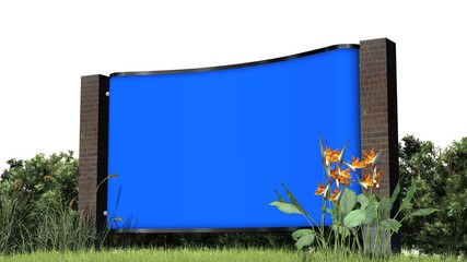 Blank billboard - blue screen - in nature separated on white background