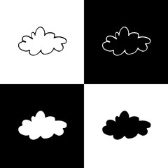 Cute monochrome cloud icon set for web sites and apps. Sweet doodle black and white cloud icon set. Isolated funny vector cloud icon set for various projects.