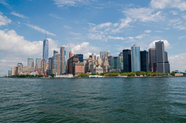 Fototapeta na wymiar Manhattan financial district view from Hudson River, New York City, USA