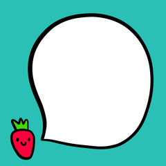 Cute talking strawberry and speech bubble hand drawn illustration in cartoon style